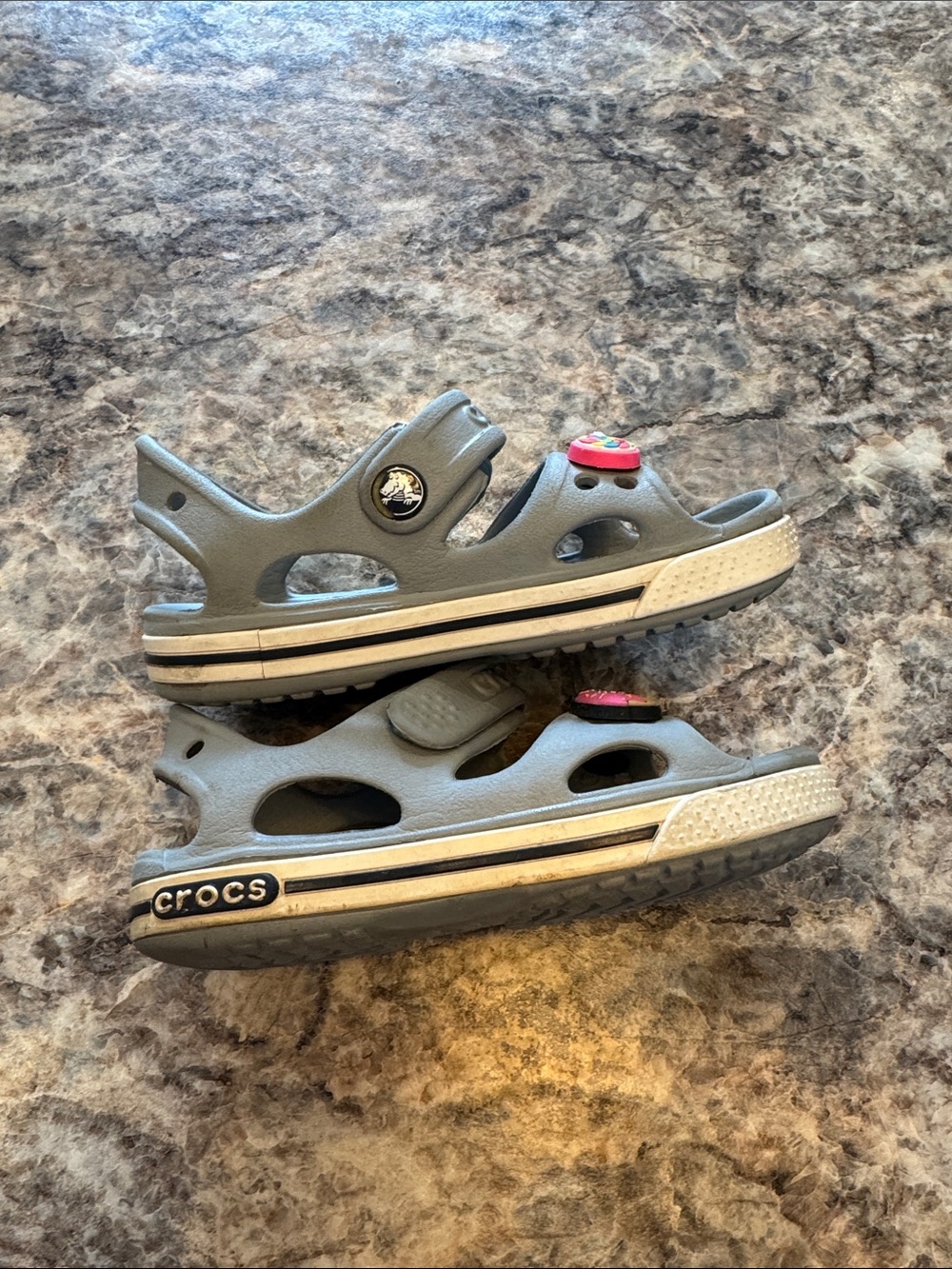 CROCS Kids' Gray Hook-and-Loop Sandals with Charms Size 8 - Picture 5 of 8